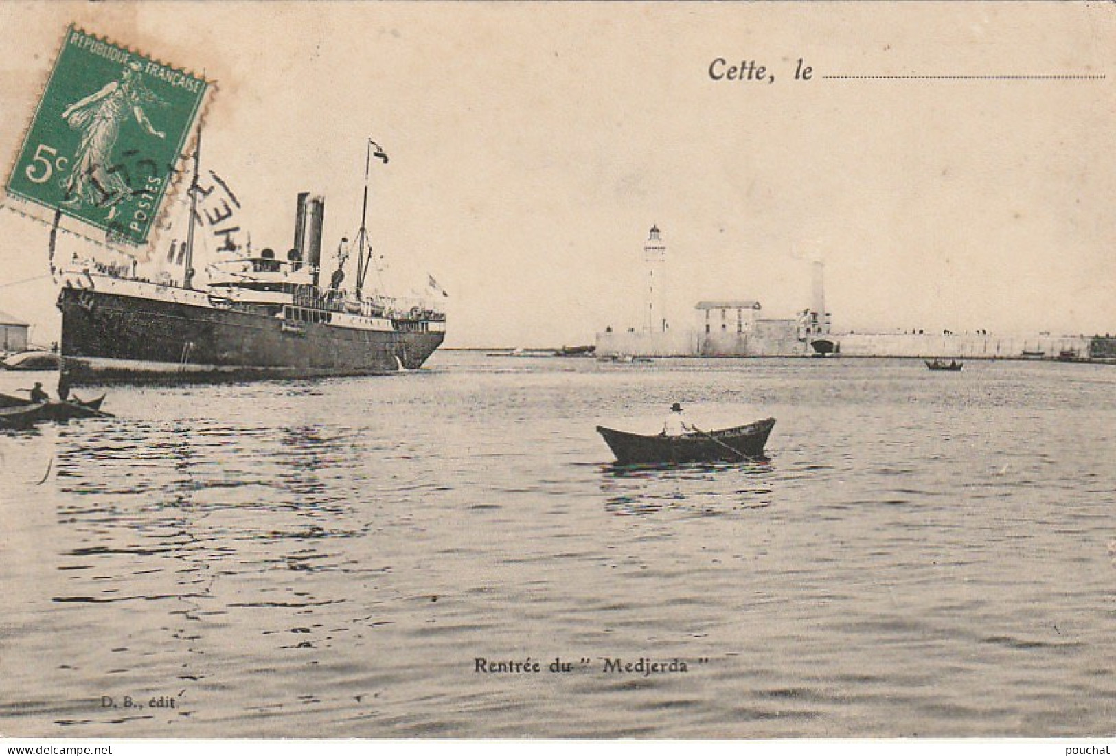 DE 3 -(34) SETE -  RENTREE DU " MEDJERDA " A CETTE - CORRESPONDANCE  DU 11/10/1907  - 2 SCANS - Steamers