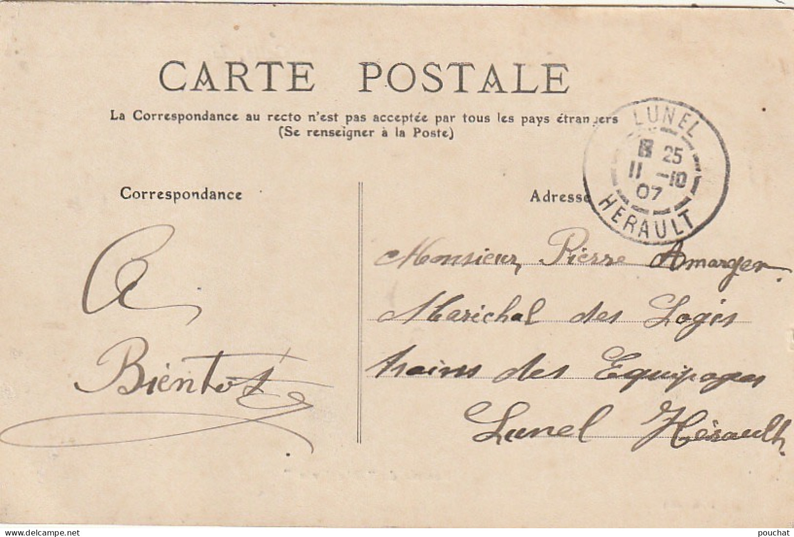 DE 3 -(34) SETE -  RENTREE DU " MEDJERDA " A CETTE - CORRESPONDANCE  DU 11/10/1907  - 2 SCANS - Steamers