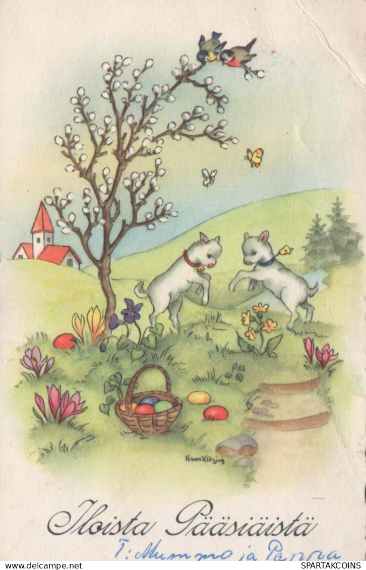 OSTERN FLOWERS Vintage Ansichtskarte Postkarte CPA #PKE185.A - Easter