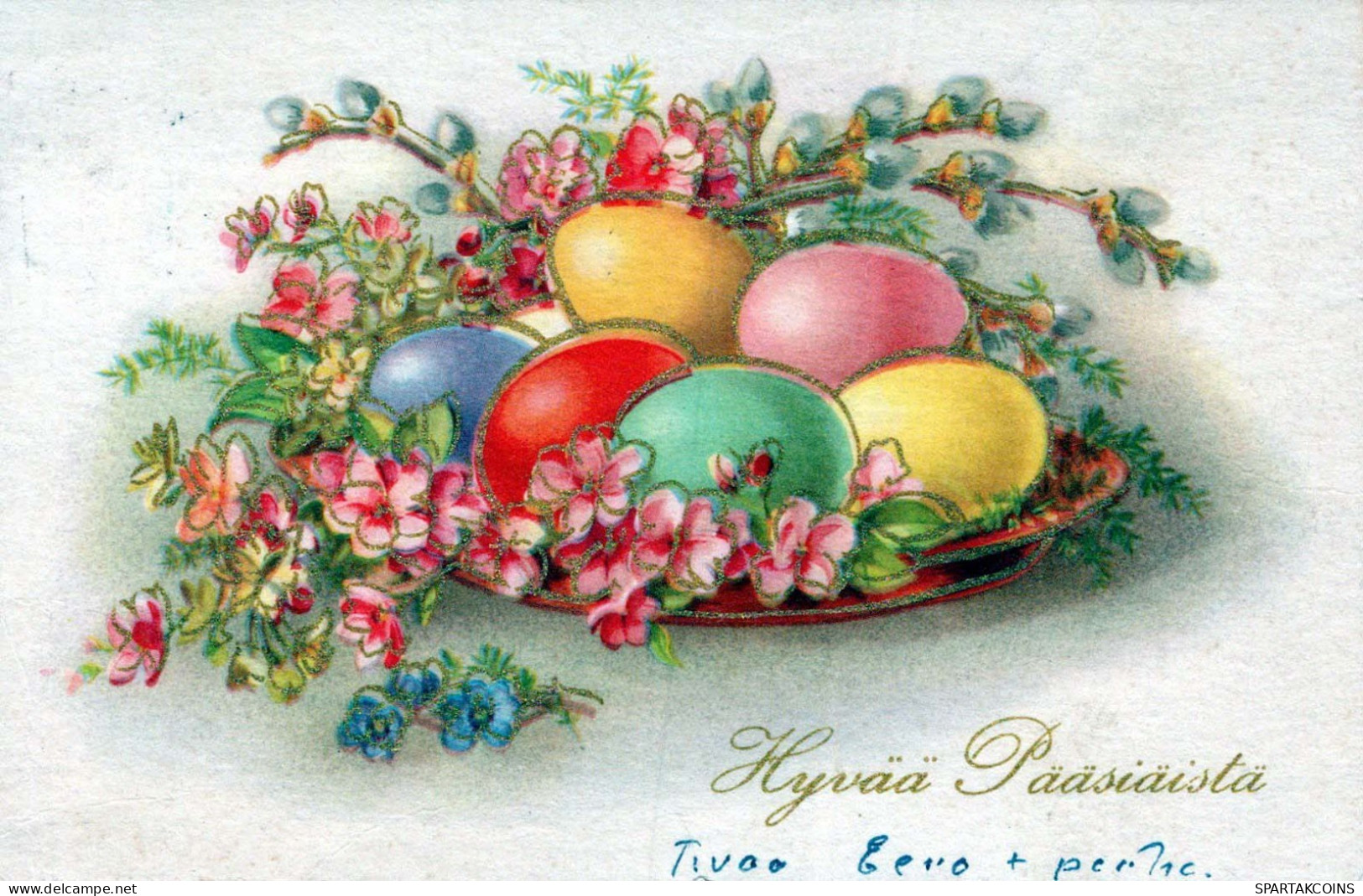 PÂQUES FLEURS ŒUF Vintage Carte Postale CPA #PKE154.A - Easter