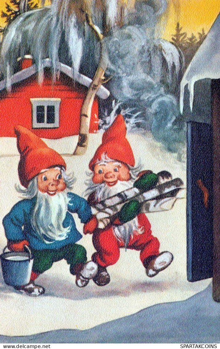PAPÁ NOEL Feliz Año Navidad GNOMO Vintage Tarjeta Postal CPSMPF #PKD446.A - Santa Claus