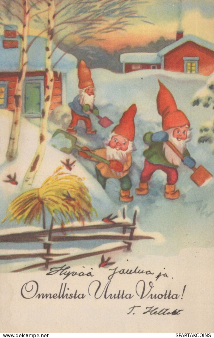 SANTA CLAUS Happy New Year Christmas GNOME Vintage Postcard CPSMPF #PKD390.A - Santa Claus