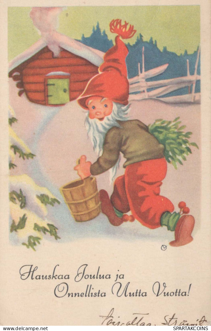 BABBO NATALE Buon Anno Natale GNOME Vintage Cartolina CPSMPF #PKD377.A - Santa Claus