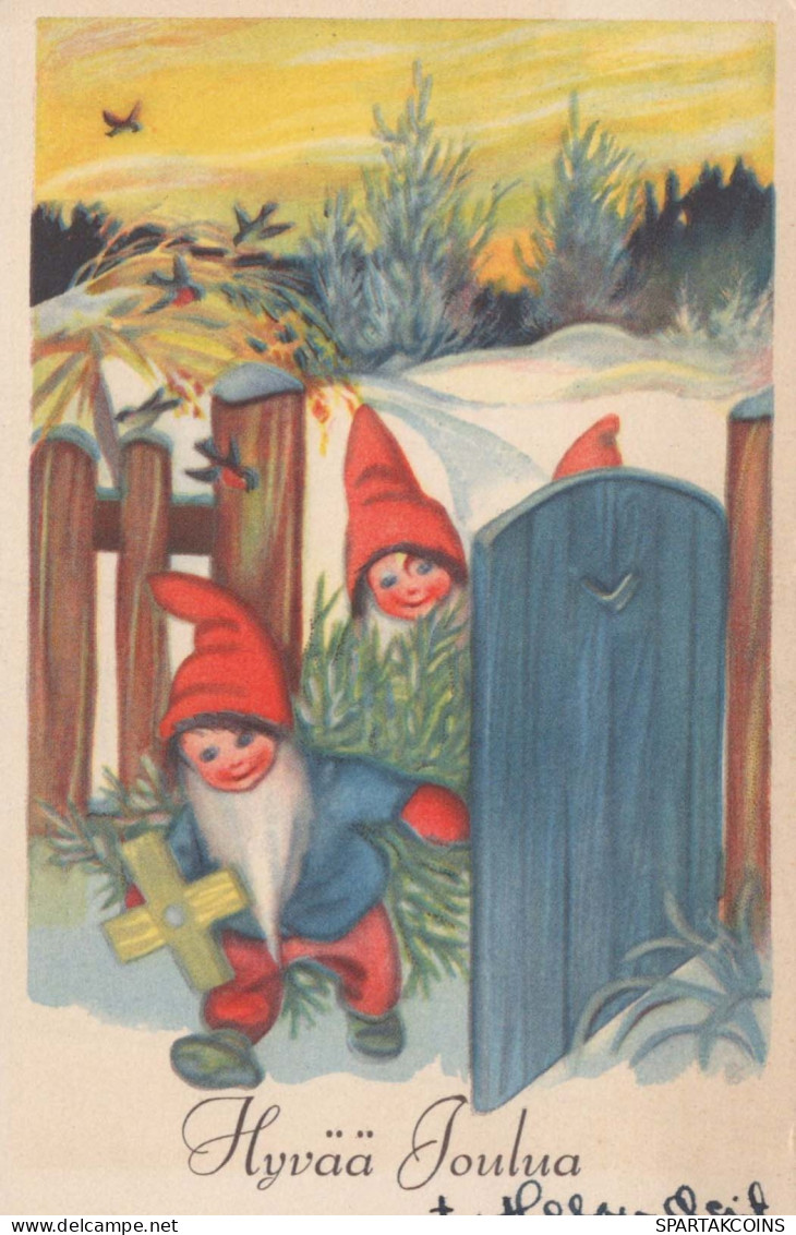 SANTA CLAUS Happy New Year Christmas GNOME Vintage Postcard CPSMPF #PKD385.A - Santa Claus