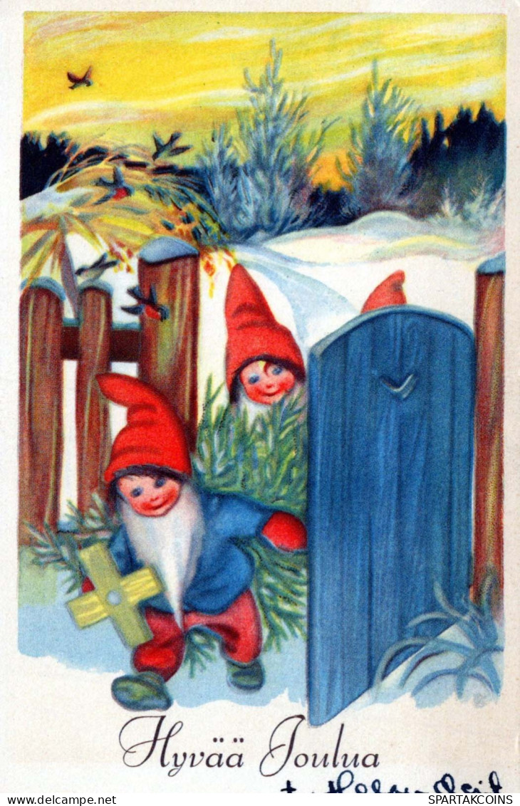 SANTA CLAUS Happy New Year Christmas GNOME Vintage Postcard CPSMPF #PKD385.A - Santa Claus