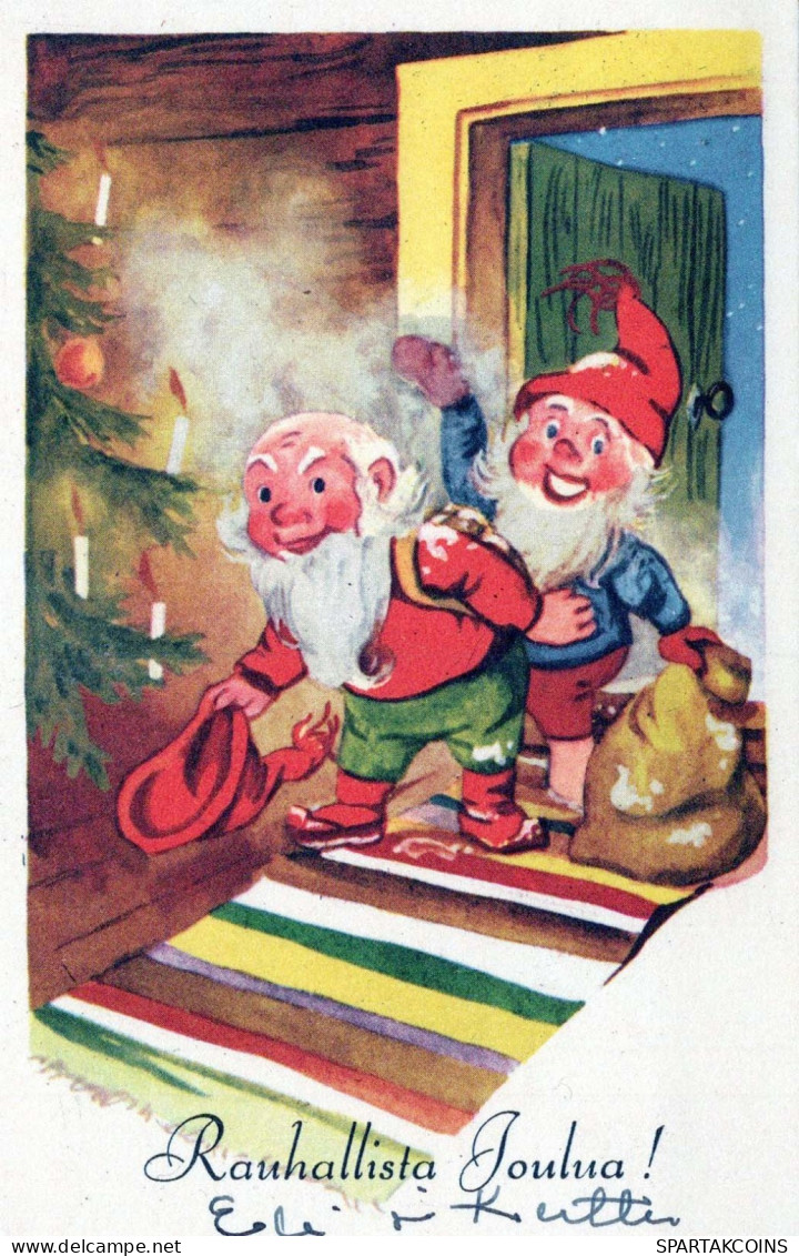 BABBO NATALE Buon Anno Natale GNOME Vintage Cartolina CPSMPF #PKD347.A - Santa Claus