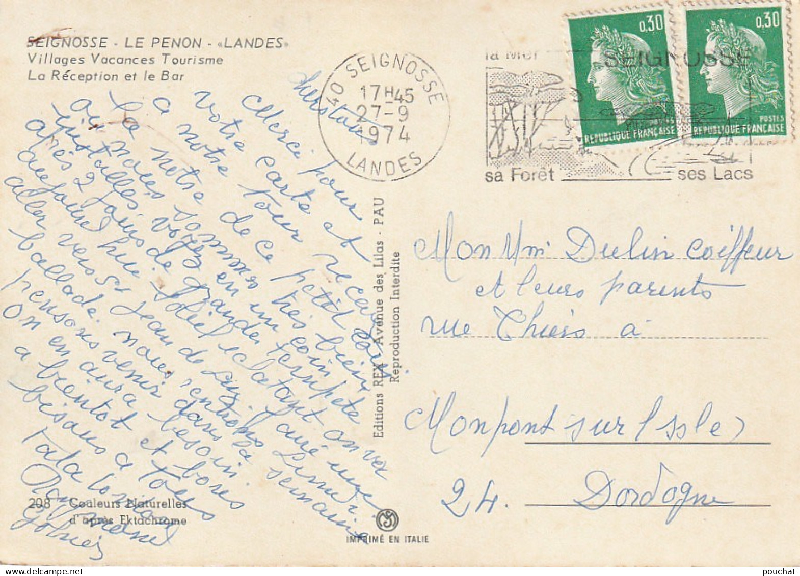 DE 19 -(40) SEIGNOSSE LE PENON  - VILLAGES   VACANCES TOURISME - LA RECEPTION ET LE BAR -  CARTE COULEURS - 2 SCANS - Sonstige & Ohne Zuordnung