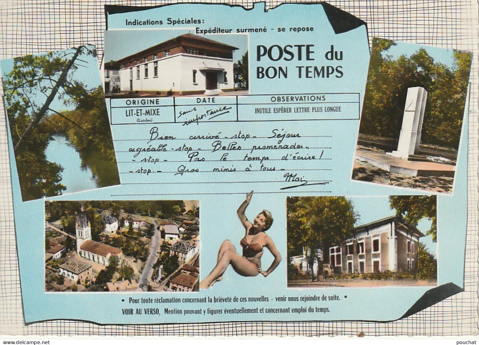 DE 19 -(40) LIT ET MIXTE - " POSTE DU BON TEMPS " - TELEGRAMME MULTIVUES , PIN UP - 2 SCANS - Dax