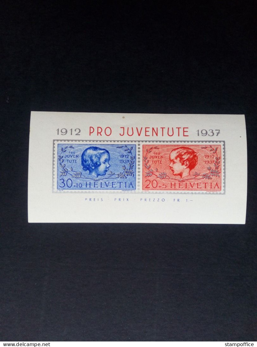 SCHWEIZ BLOCK 3 POSTFRISCH(MINT) PRO JUVENTUTE 1937 KÖPFE - Blocks & Kleinbögen