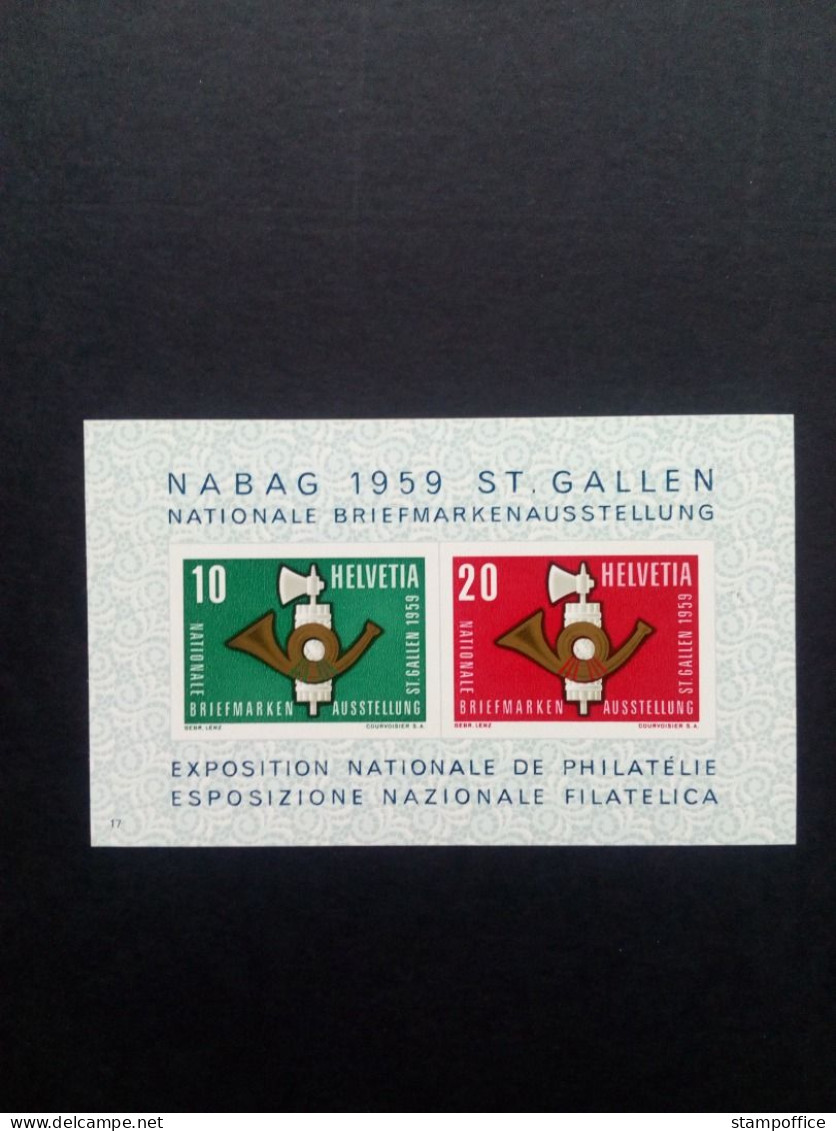 SCHWEIZ BLOCK 16 POSTFRISCH(MINT) BRIEFMARKENAUSSTELLUNG NABAG 1959 - Blocs & Feuillets