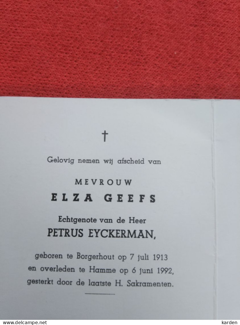 Doodsprentje Elza Geefs / Borgerhout 7/7/1913 Hamme 6/6/1992 ( Petrus Eyckerman ) - Religion & Esotericism