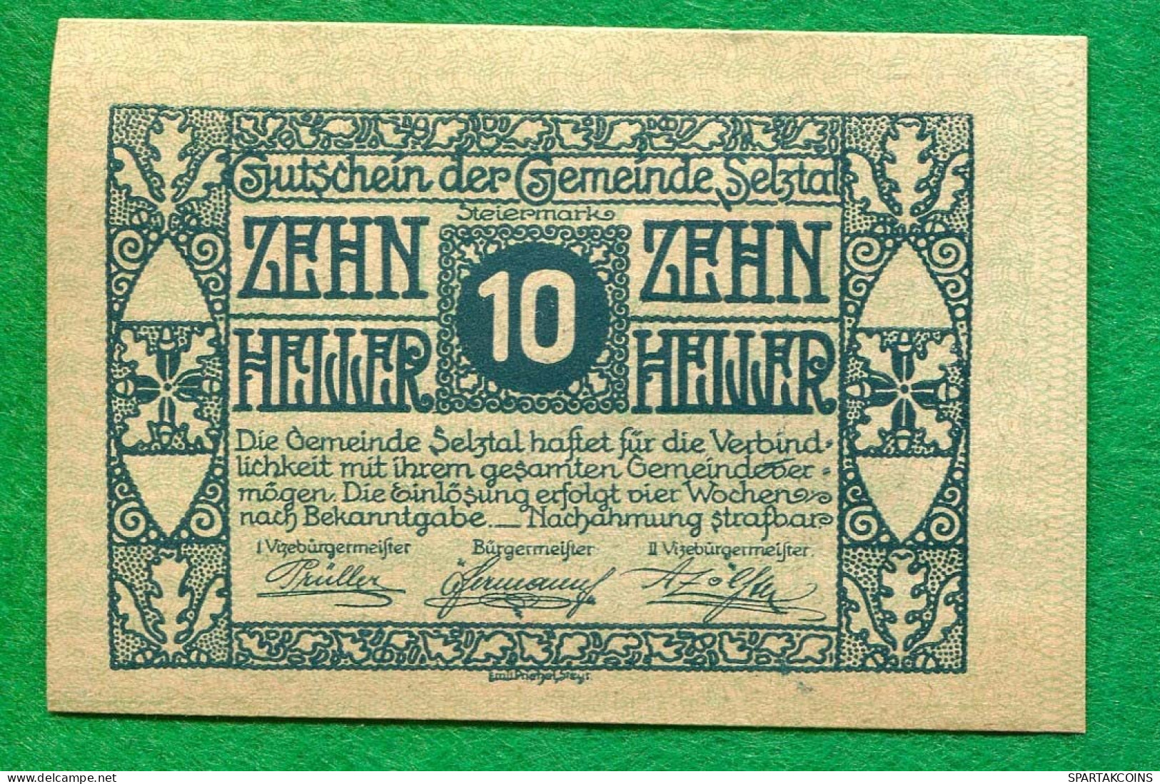 10 Heller 1920 SELZTA Österreich UNC Notgeld Papiergeld Banknote #P10509 - [11] Local Banknote Issues