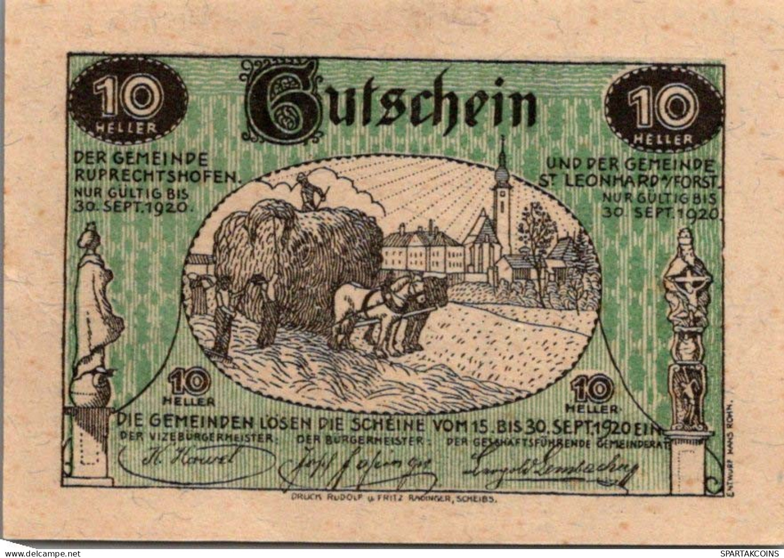 10 HELLER 1920 SANKT LEONHARD AM FORST AND RUPRECHTSHOFEN Österreich #PE670 - [11] Local Banknote Issues