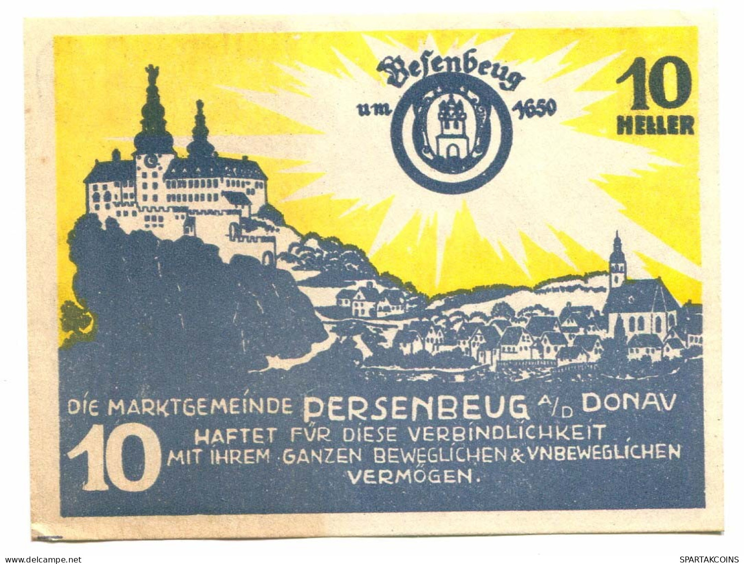 10 Heller 1920 PERSENBEUG Österreich UNC Notgeld Papiergeld Banknote #P10450 - [11] Local Banknote Issues