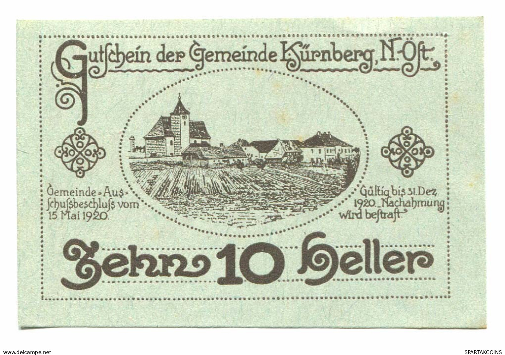 10 Heller 1920 KURNBERG Österreich UNC Notgeld Papiergeld Banknote #P10436 - [11] Local Banknote Issues