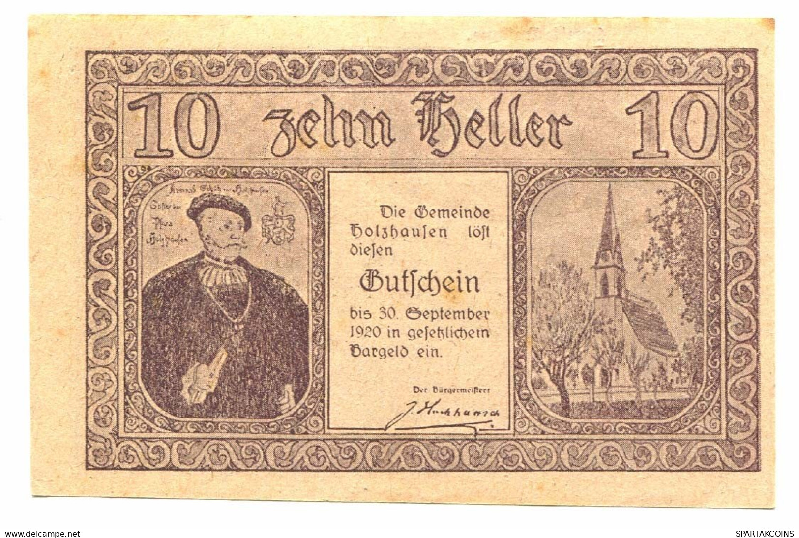 10 Heller 1920 HOLZHAUSEN Österreich UNC Notgeld Papiergeld Banknote #P10271 - [11] Local Banknote Issues