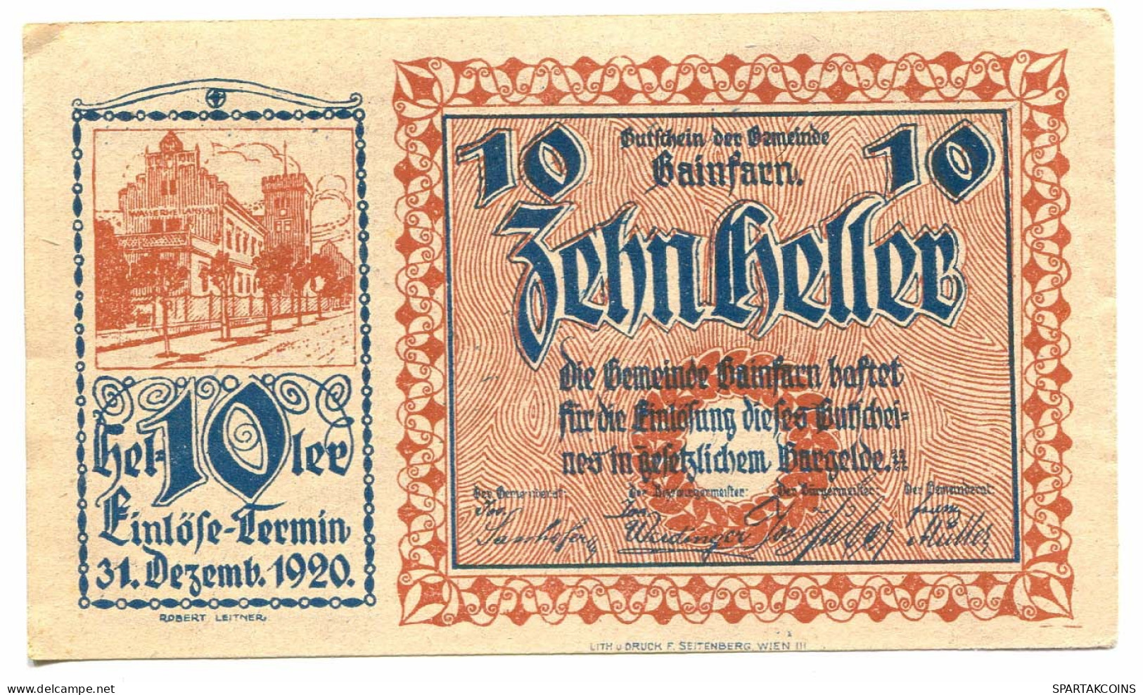 10 Heller 1920 GAINFARN Österreich UNC Notgeld Papiergeld Banknote #P10403 - [11] Local Banknote Issues