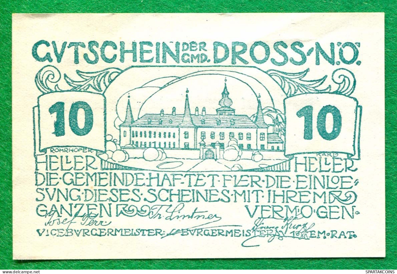 10 Heller 1920 DROSS Österreich UNC Notgeld Papiergeld Banknote #P10282 - [11] Local Banknote Issues