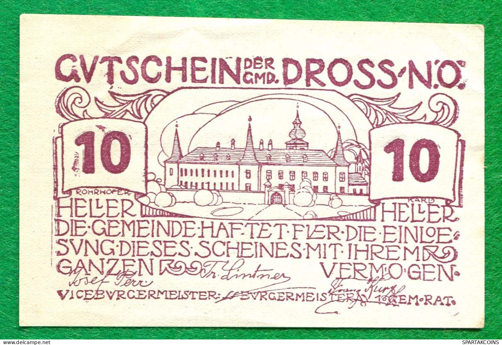10 Heller 1920 DROSS Österreich UNC Notgeld Papiergeld Banknote #P10279 - [11] Local Banknote Issues