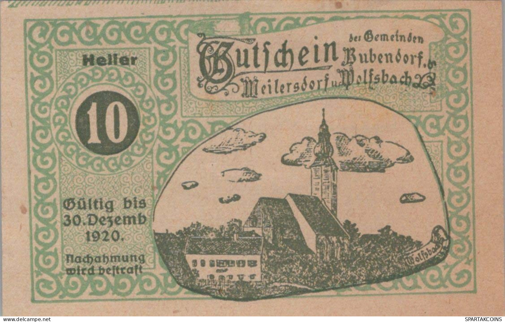 10 HELLER 1920 BUBENDORF MEILERSDORF AND WOLFSBACH Meilersdorf Österreich #PE577 - [11] Local Banknote Issues