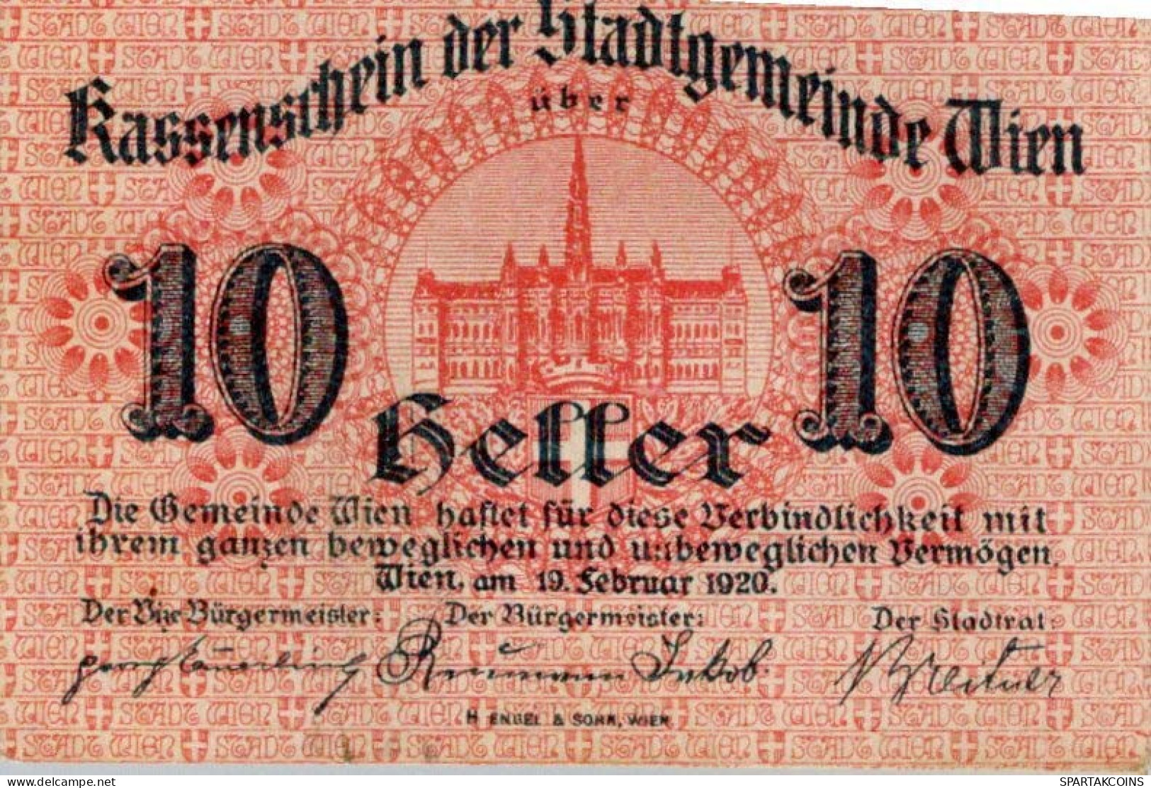 10 HELLER 1919 Stadt Wien Österreich Notgeld Banknote #PE003 - [11] Local Banknote Issues