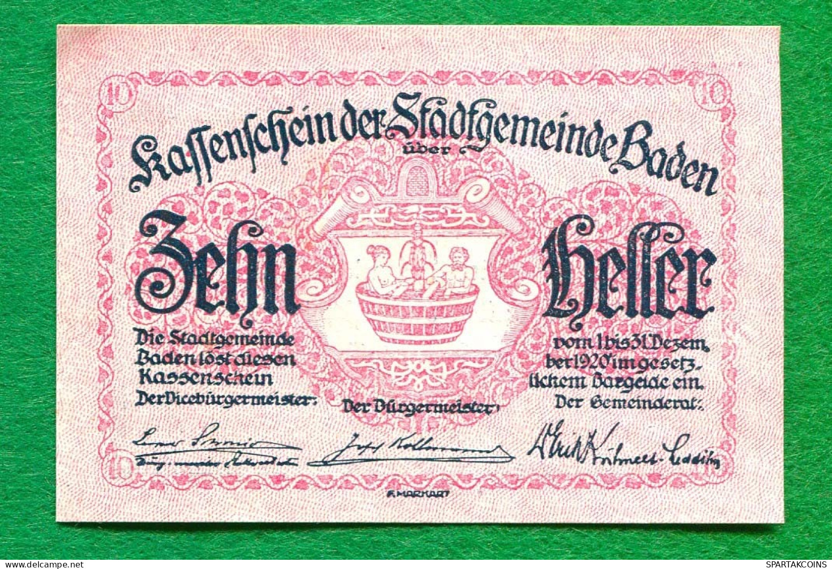 10 Heller 1920 BADEN Österreich UNC Notgeld Papiergeld Banknote #P10512 - [11] Local Banknote Issues