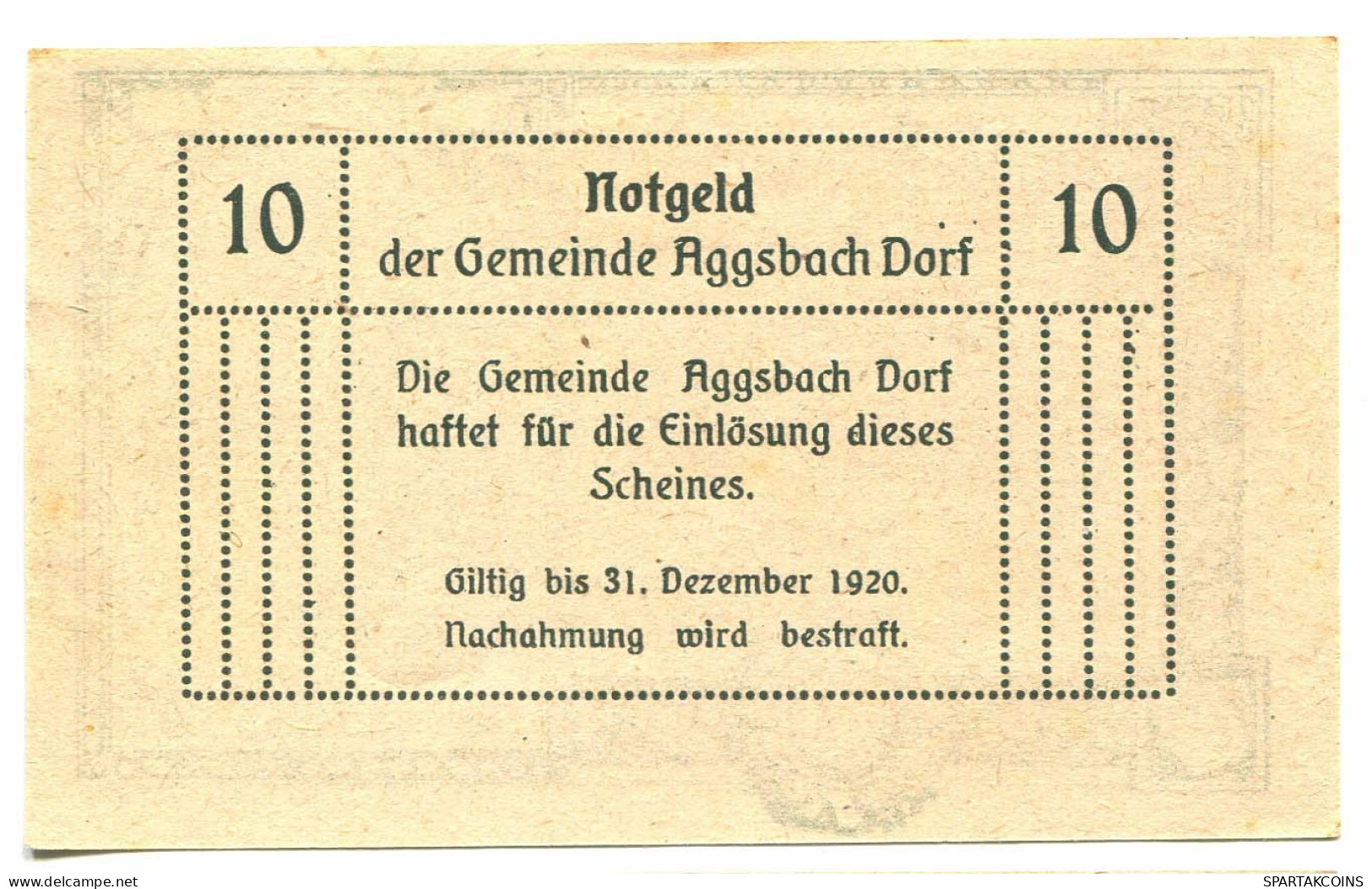 10 Heller 1920 AGGSBACH DORF Österreich UNC Notgeld Papiergeld Banknote #P10355 - [11] Local Banknote Issues