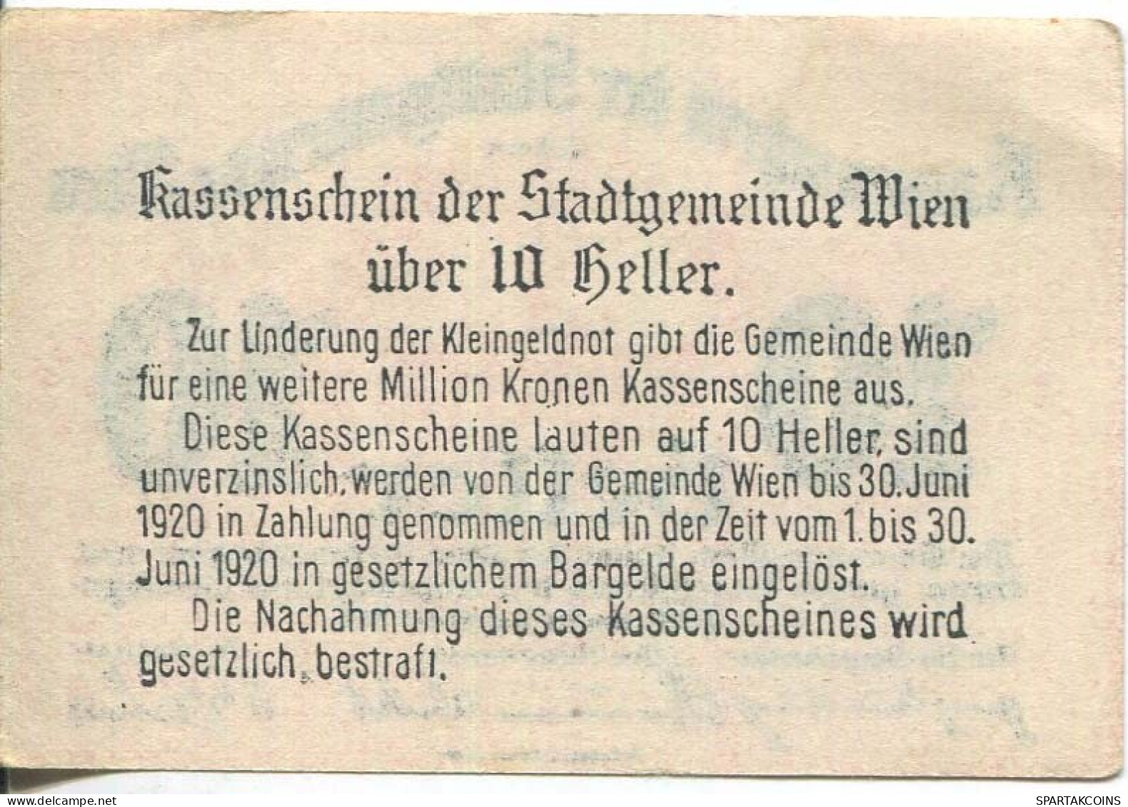 10 HELLER 1919 Stadt Wien Österreich Notgeld Papiergeld Banknote #PL768 - [11] Local Banknote Issues