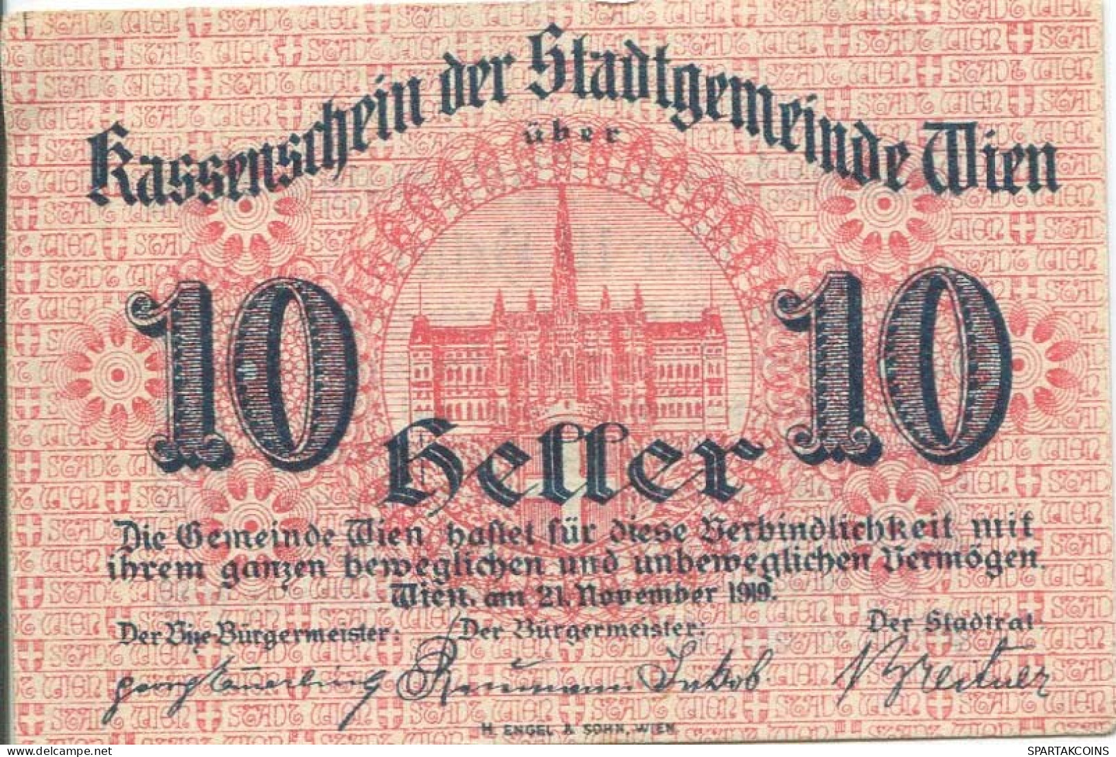 10 HELLER 1919 Stadt Wien Österreich Notgeld Papiergeld Banknote #PL768 - [11] Local Banknote Issues