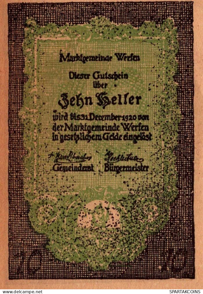 10 HELLER 1918-1921 Stadt WERFEN Salzburg Österreich Notgeld Banknote #PD937 - [11] Local Banknote Issues