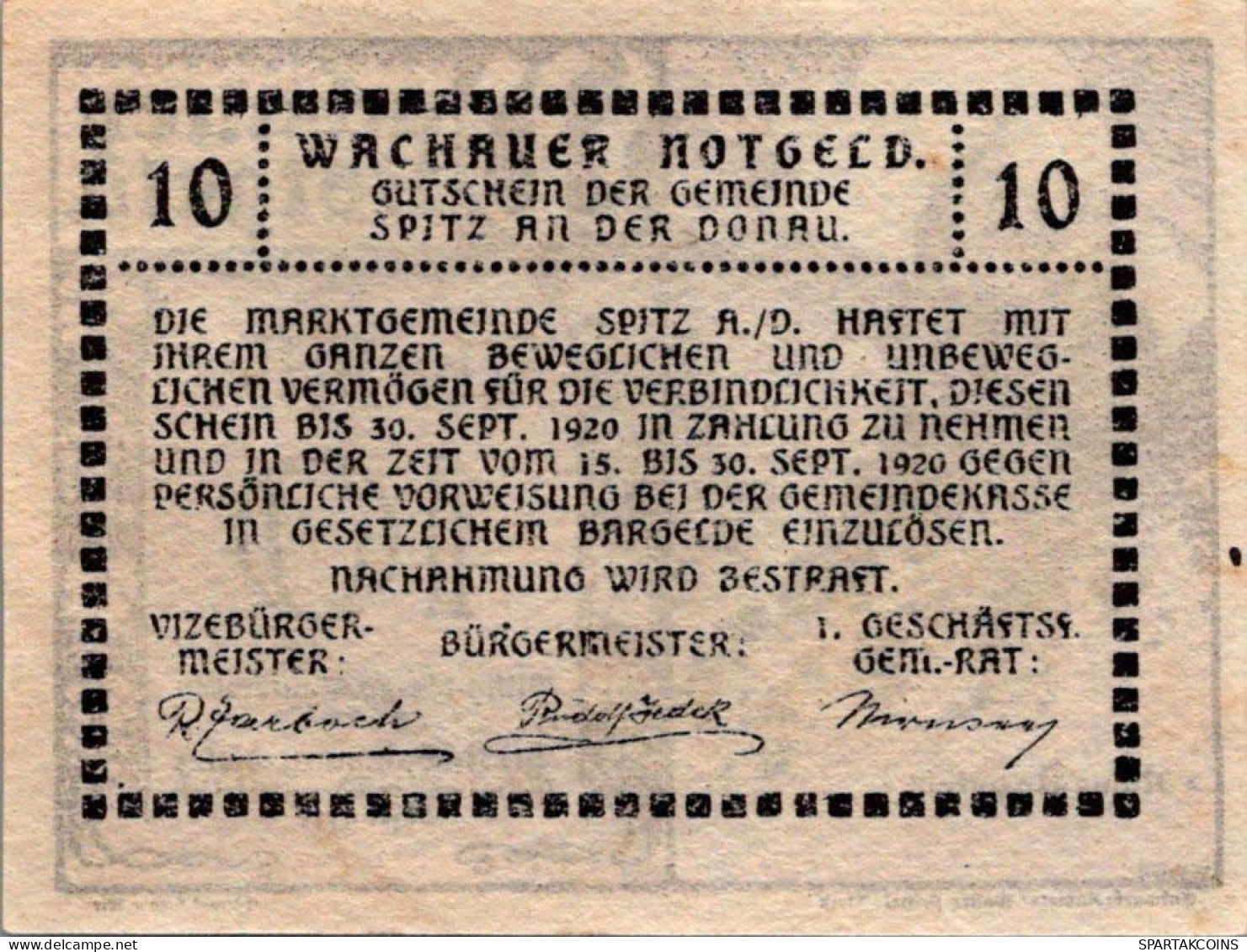 10 HELLER 1918-1921 Stadt WACHAU Niedrigeren Österreich Notgeld #PD934 - [11] Local Banknote Issues
