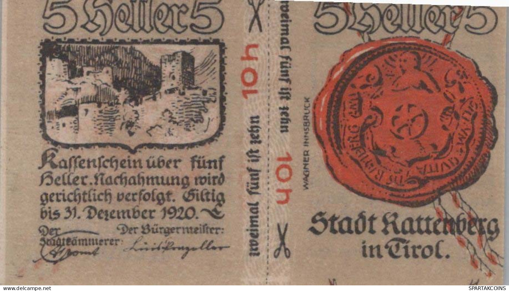 10 HELLER 1918-1921 Stadt RATTENBERG Tyrol Österreich Notgeld Banknote #PD967 - [11] Local Banknote Issues