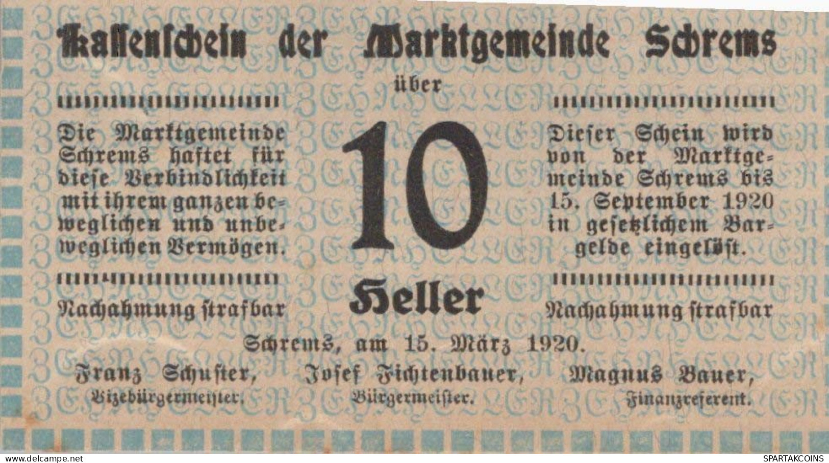 10 HELLER 1918-1921 Stadt Schrems Oberösterreich Österreich #PD778 - [11] Local Banknote Issues