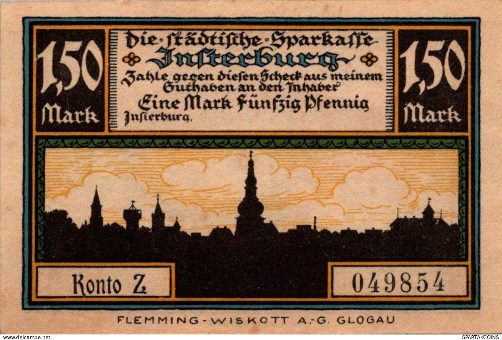 1.5 MARK 1914-1924 Stadt INSTERBURG East PRUSSLAND UNC DEUTSCHLAND Notgeld #PD171 - [11] Emissions Locales