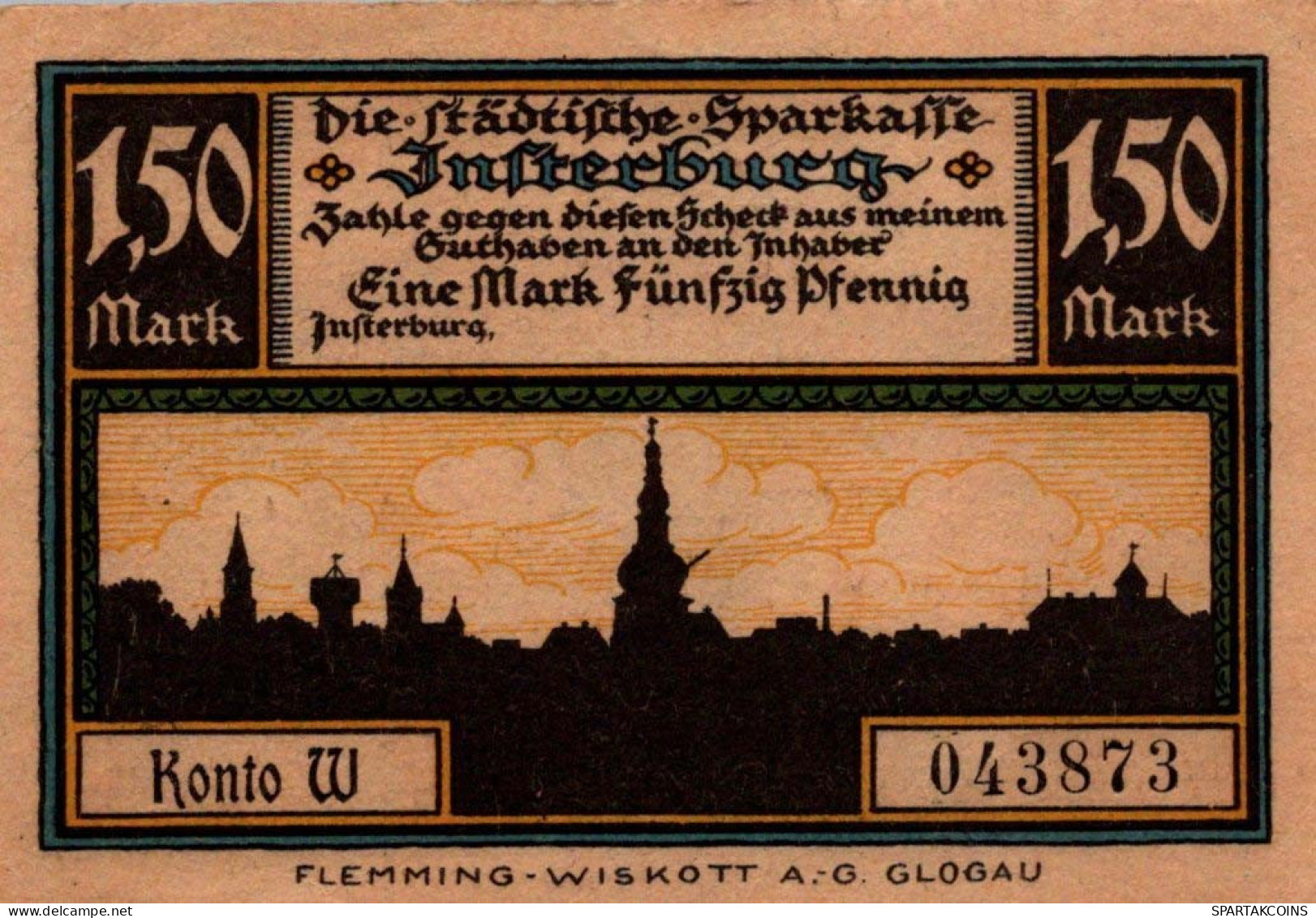 1.5 MARK 1914-1924 Stadt INSTERBURG East PRUSSLAND UNC DEUTSCHLAND Notgeld #PD160 - [11] Emissions Locales