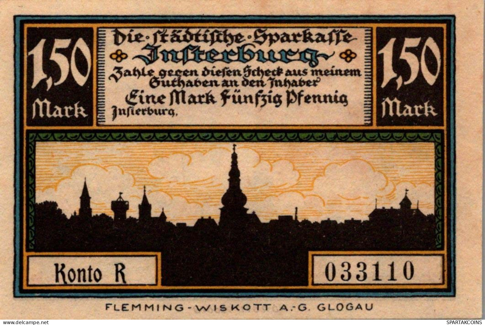 1.5 MARK 1914-1924 Stadt INSTERBURG East PRUSSLAND UNC DEUTSCHLAND Notgeld #PD149 - [11] Emissions Locales