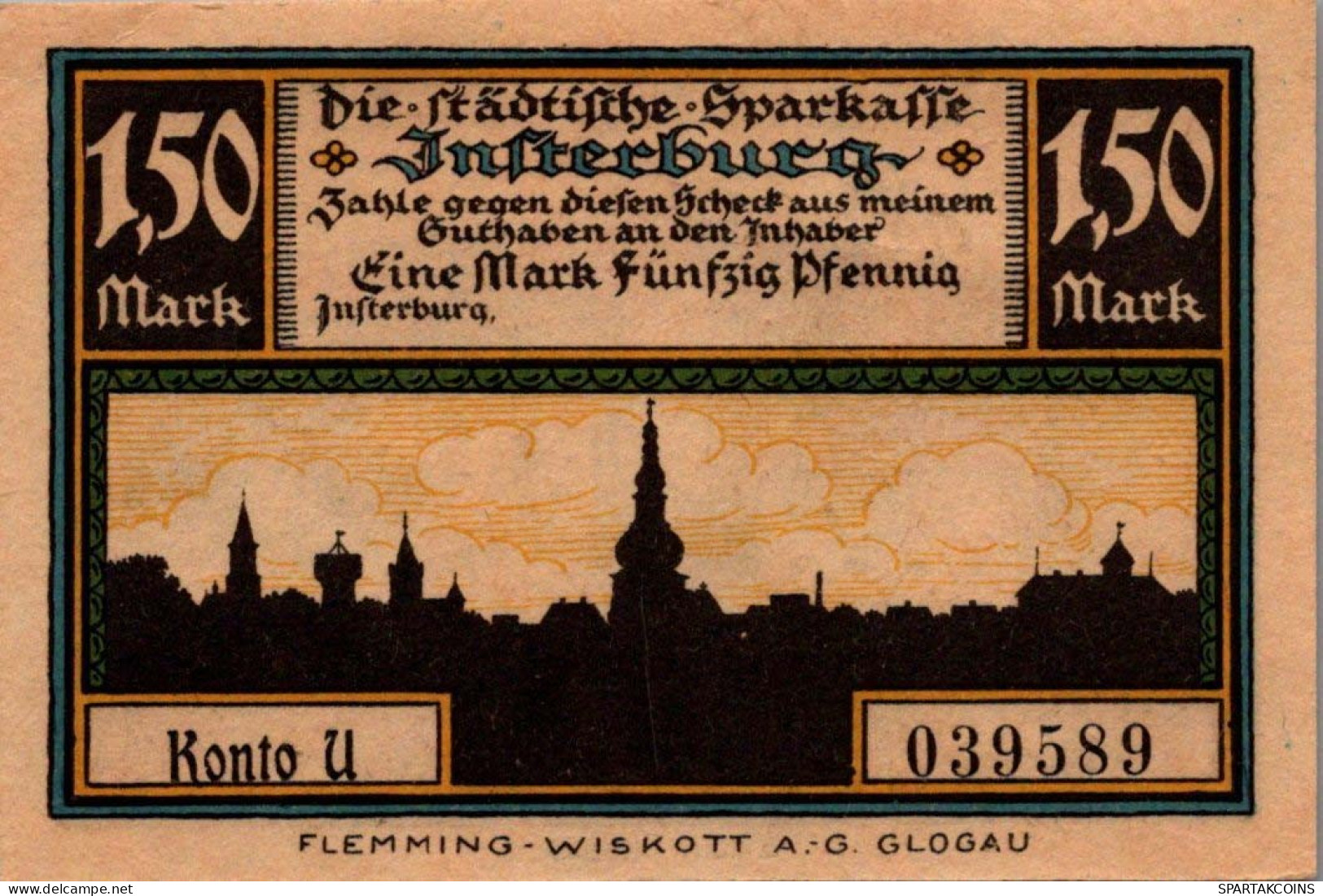 1.5 MARK 1914-1924 Stadt INSTERBURG East PRUSSLAND UNC DEUTSCHLAND Notgeld #PD155 - [11] Emissions Locales