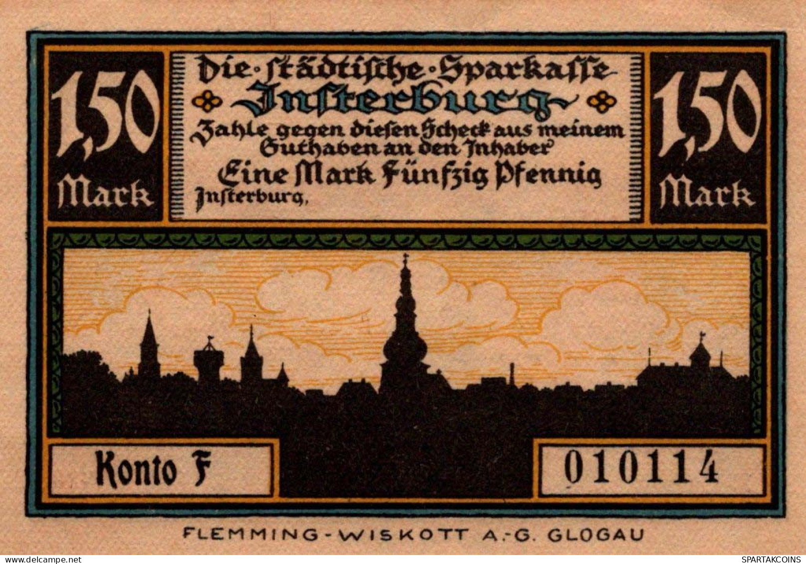 1.5 MARK 1914-1924 Stadt INSTERBURG East PRUSSLAND UNC DEUTSCHLAND Notgeld #PD121 - [11] Emissions Locales