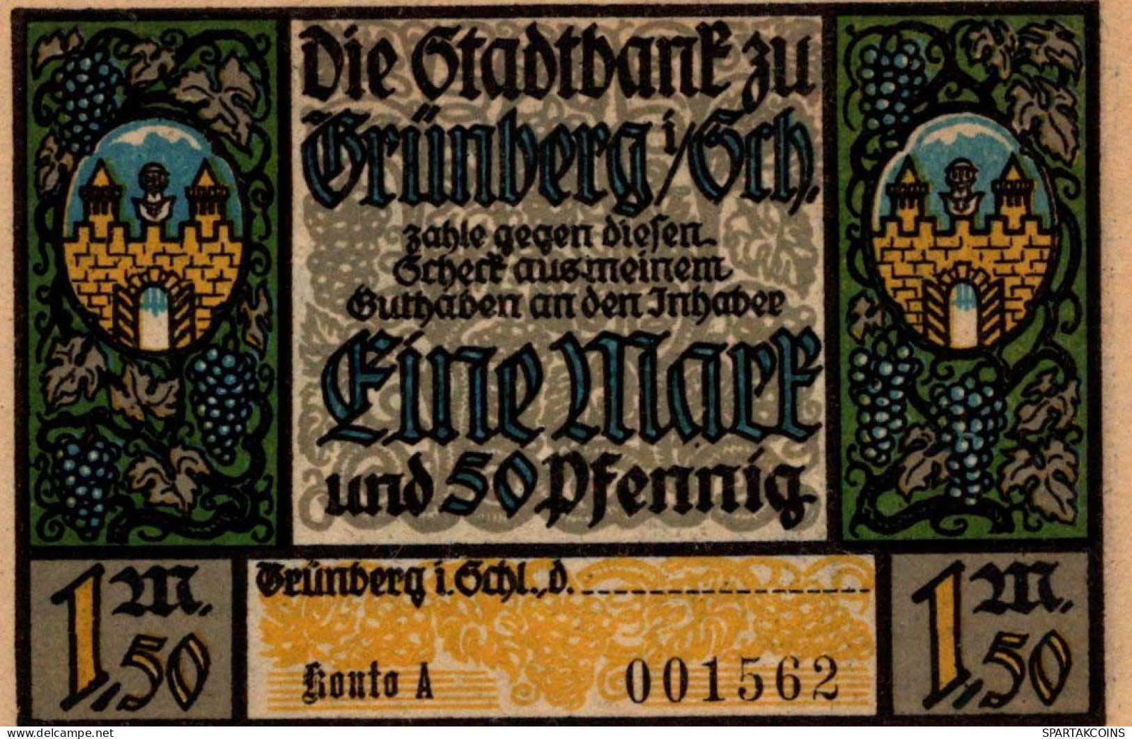 1.5 MARK 1914-1924 Stadt GRÜNBERG Niedrigeren Silesia UNC DEUTSCHLAND Notgeld #PD060 - [11] Emissions Locales