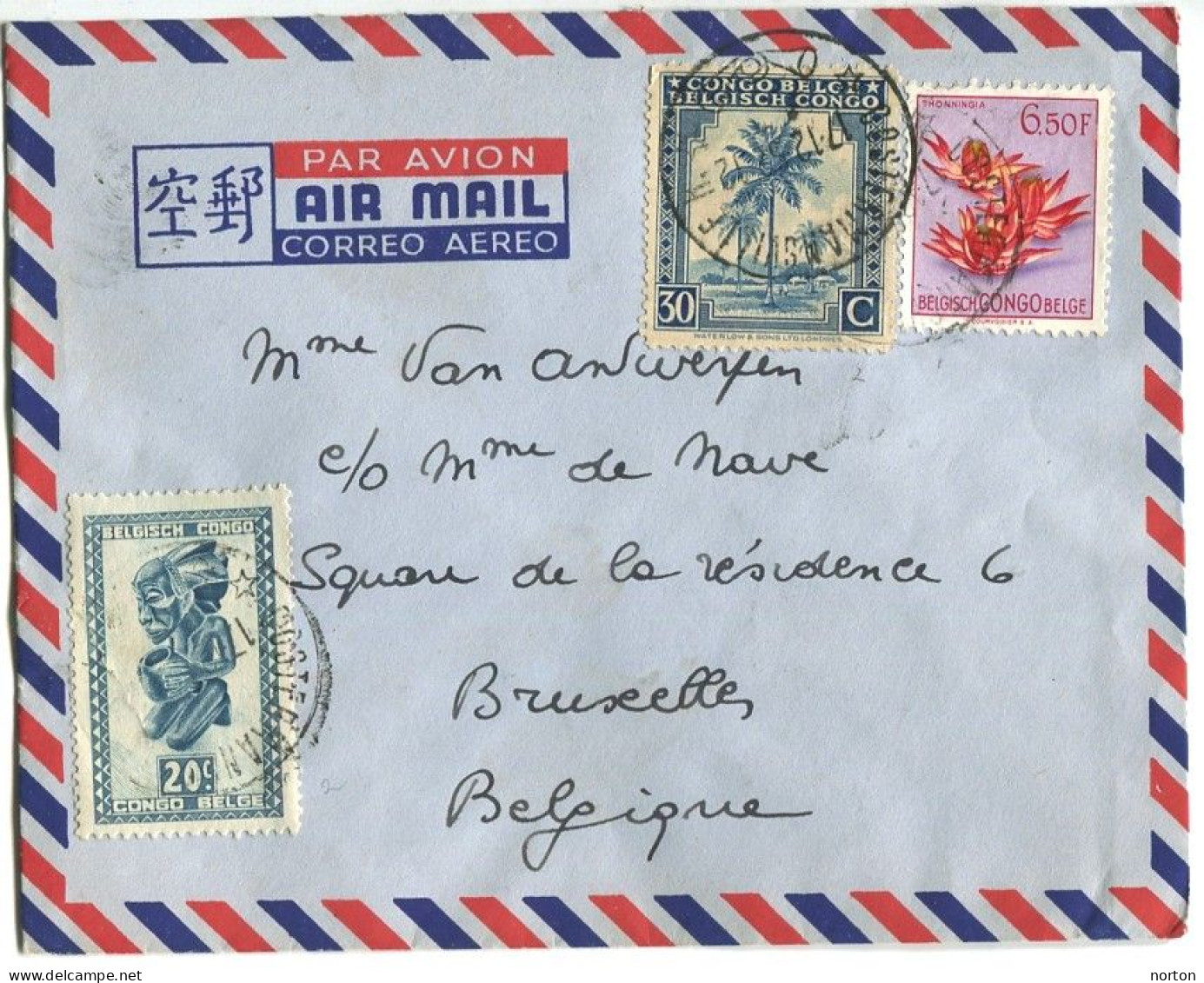 Congo Costermansville Oblit. Keach 10(H.) Sur C.O.B. 253+279+317 Sur Lettre Vers Bruxelles Le 17/12/1952 - Brieven En Documenten