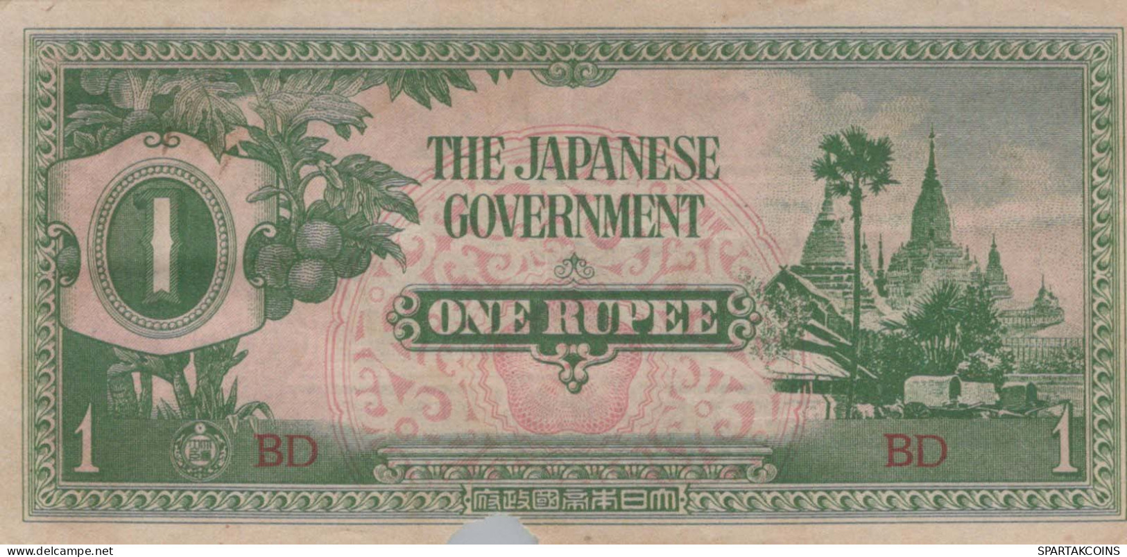 1 RUPEE 1942 Japanische Regierung BURMA Papiergeld Banknote #PJ894 - [11] Local Banknote Issues