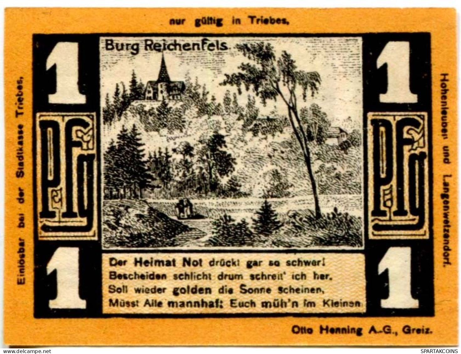 1 PFENNIG 1921 Stadt TRIEBES Thuringia DEUTSCHLAND Notgeld Papiergeld Banknote #PL611 - [11] Local Banknote Issues