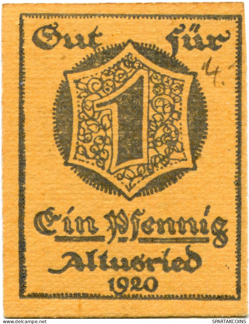 1 PFENNIG 1920 Stadt ALTUSRIED Bavaria DEUTSCHLAND Notgeld Papiergeld Banknote #PL521 - [11] Local Banknote Issues