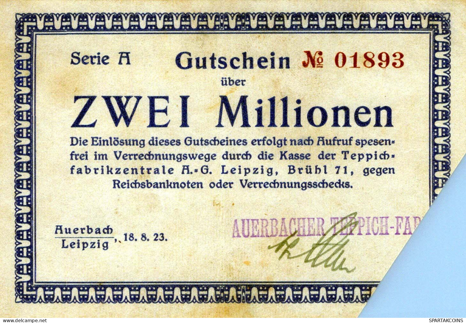 1 MILLION MARK 1923 Stadt LEIPZIG Saxony UNC DEUTSCHLAND Papiergeld Banknote #PK731 - [11] Local Banknote Issues