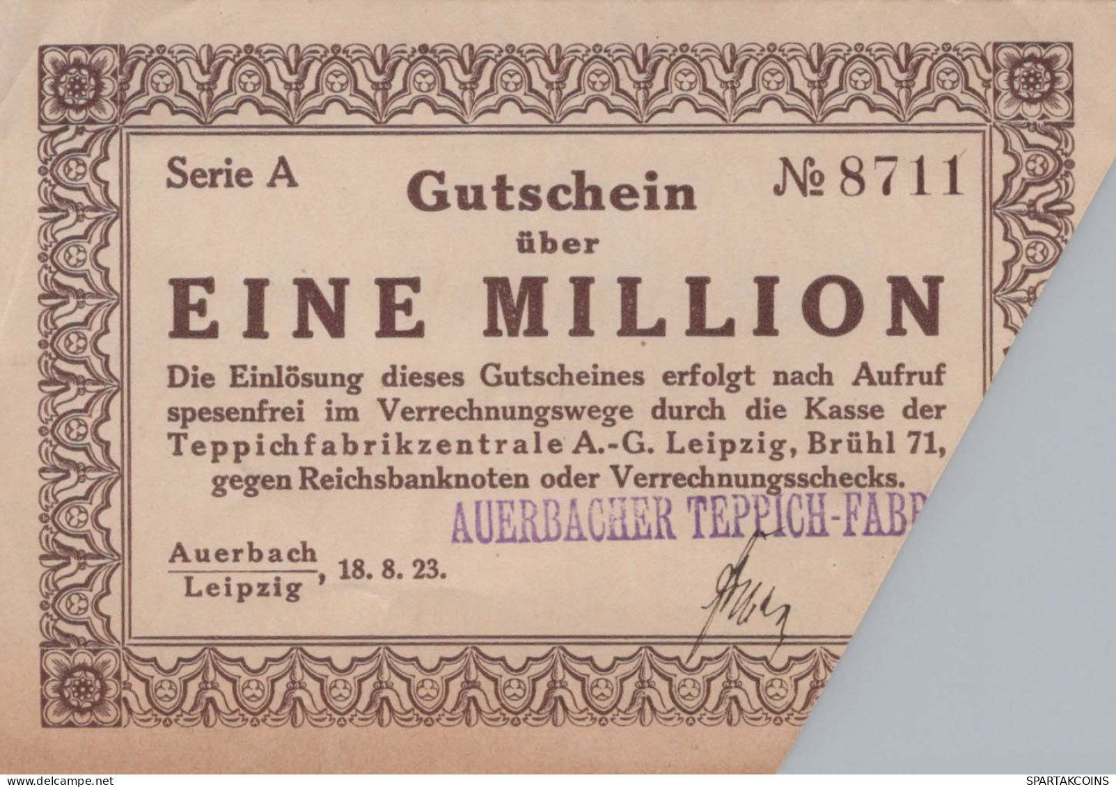 1 MILLION MARK 1923 Stadt LEIPZIG Saxony DEUTSCHLAND Papiergeld Banknote #PK961 - [11] Local Banknote Issues