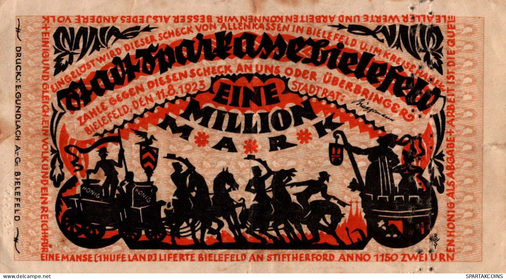 1 MILLIARDE MARK 1923 Stadt BIELEFELD Westphalia UNC DEUTSCHLAND Notgeld #PA619 - [11] Local Banknote Issues