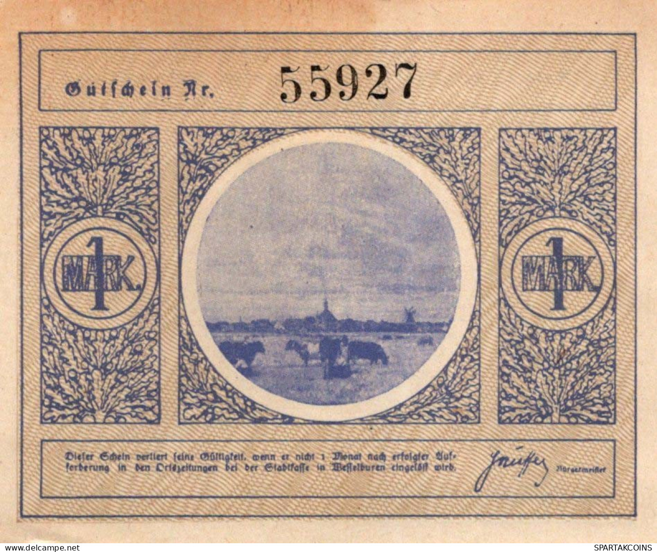 1 MARK Stadt WESSELBUREN Schleswig-Holstein UNC DEUTSCHLAND Notgeld #PI519 - [11] Local Banknote Issues