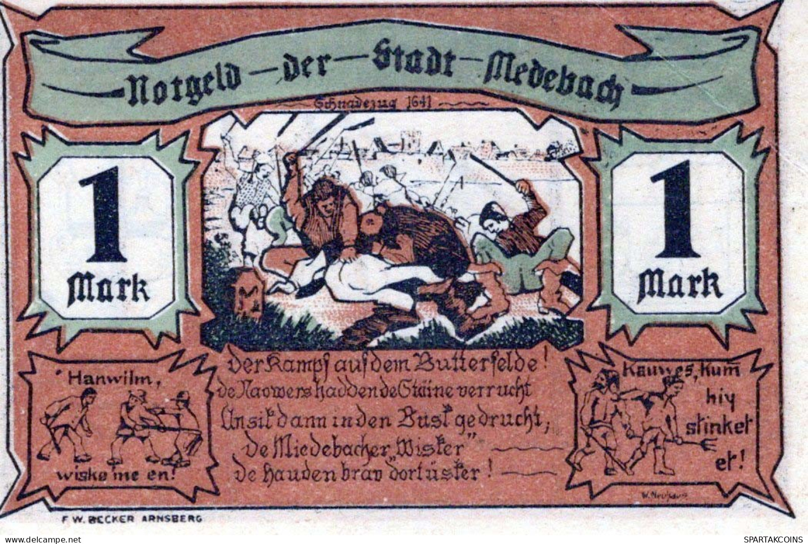 1 MARK Stadt MEDEBACH Westphalia DEUTSCHLAND Notgeld Papiergeld Banknote #PJ095 - [11] Local Banknote Issues