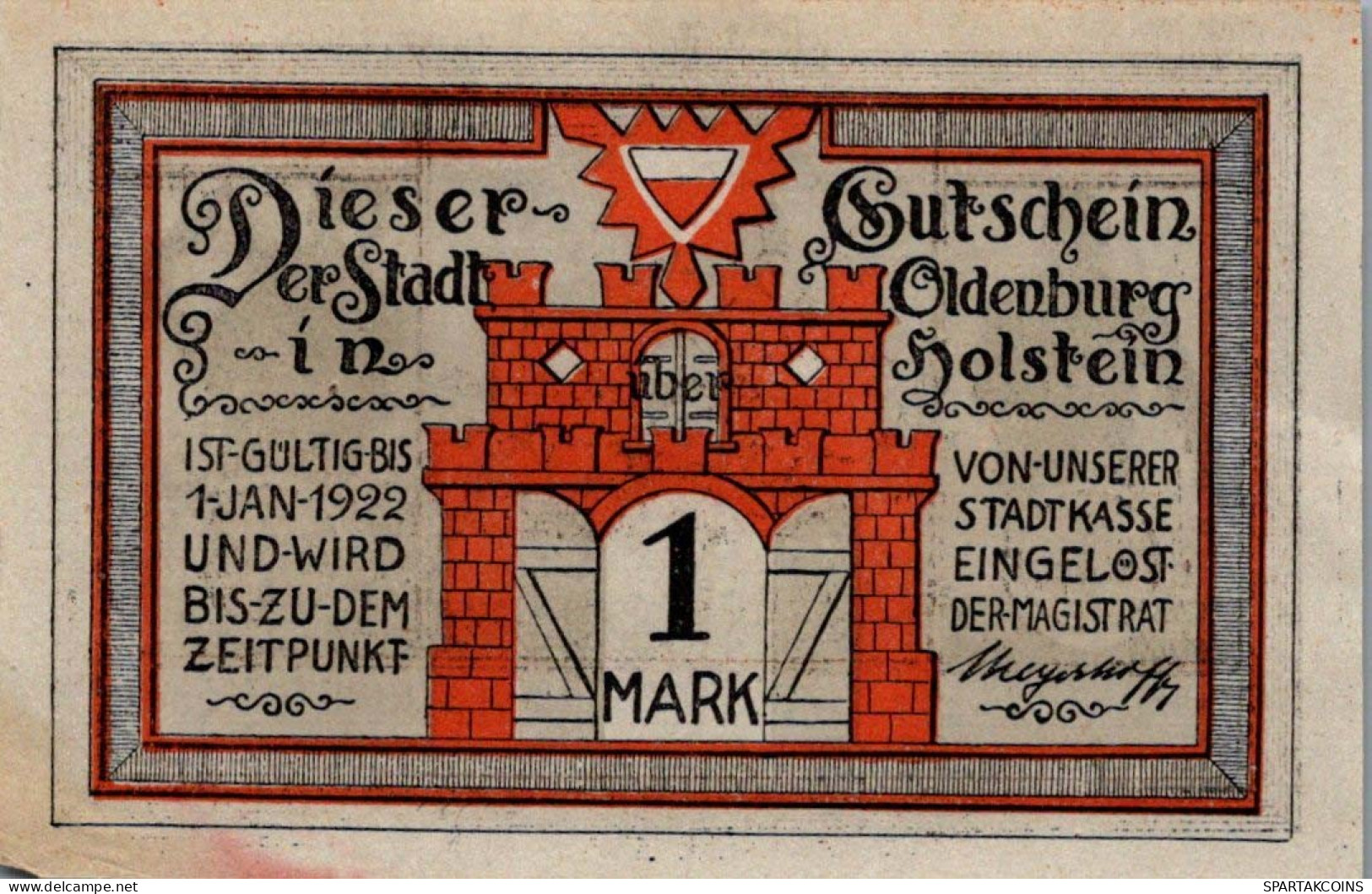 1 MARK 1922 Stadt OLDENBURG IN HOLSTEIN Schleswig-Holstein UNC DEUTSCHLAND #PI842 - [11] Emissions Locales