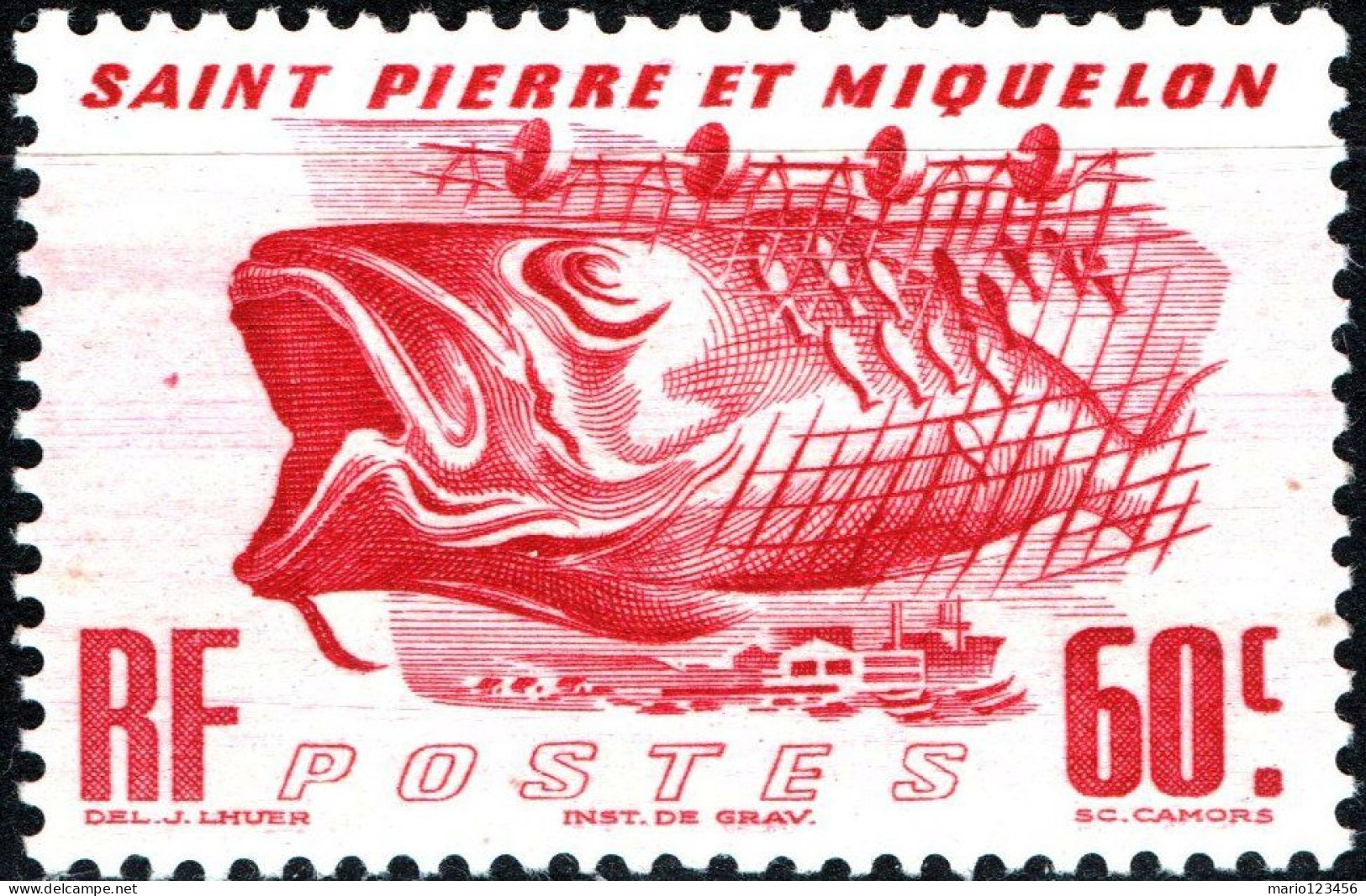 SAINT PIERRE-MIQUELON, FAUNA, PESCE, FISH, 1947, NUOVI (MLH*) Mi:PM 351, Scott:PM 328, Yt:PM 329 - Neufs